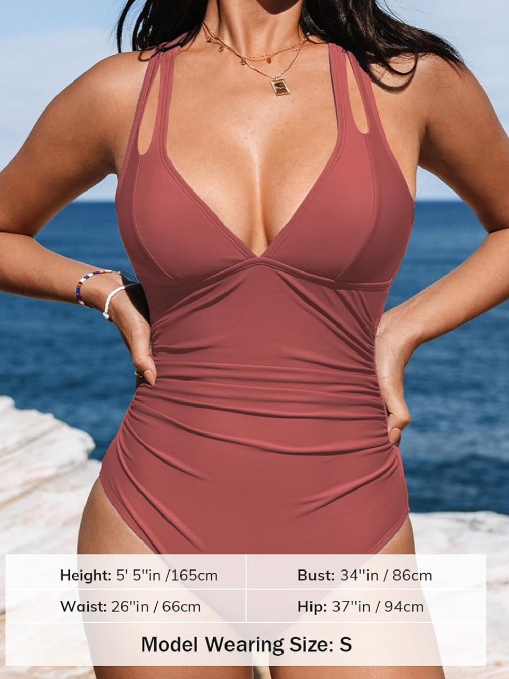 NWT Women’s Deep V One-Piece Swimsuit in Dusty Rose